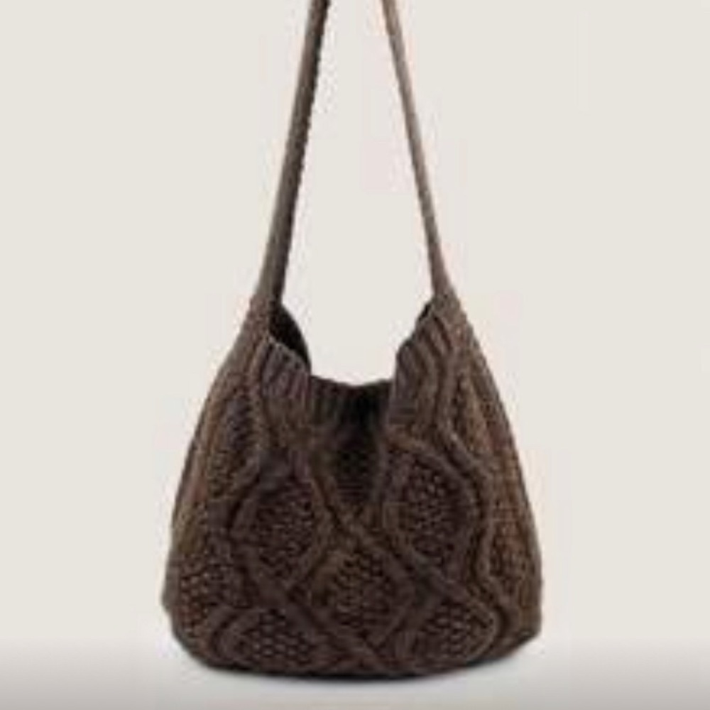 Brown Knit Shoulder Bag